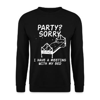 Fête, Désolé, j’ai une réunion avec mon lit 4 - Sweat-shirt Unisexe - noir - Devant - Alina (178cm) & Michal (187cm)