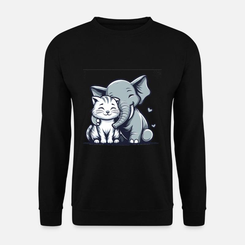 Chat Câlin Et Éléphant Amoureux - Sweat-shirt Unisexe - noir