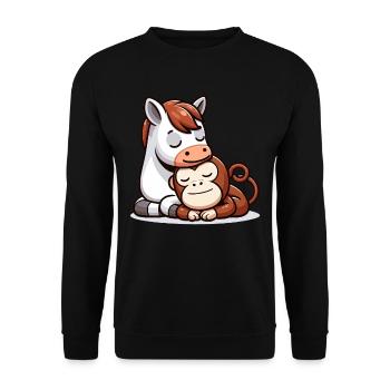 Câlin Cheval Et Singe Amoureux - Sweat-shirt Unisexe - noir - Devant - Alina (178cm) & Michal (187cm)