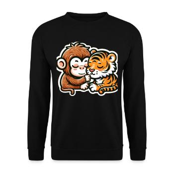 Cuddling Monkey And Tiger In Love - Unisex Sweatshirt - black - Front - Alina (178cm) & Michal (187cm)