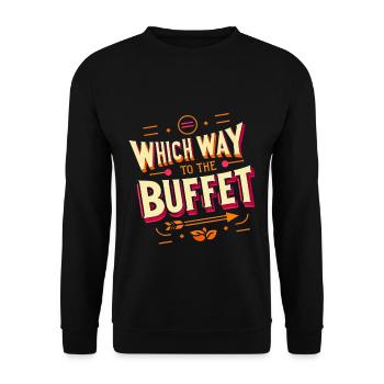which way to the buffet 48 - Unisex Pullover - Schwarz - Vorne - Alina (178cm) & Michal (187cm)