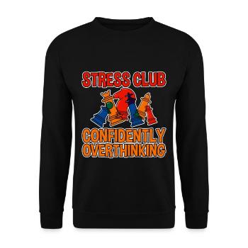 Stress Club, Confidently Overthinking 2 - Unisex Pullover - Schwarz - Vorne - Alina (178cm) & Michal (187cm)