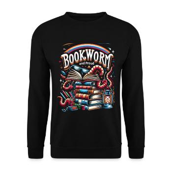 Bookworm and Proud 6 - Unisex Pullover - Schwarz - Vorne - Alina (178cm) & Michal (187cm)