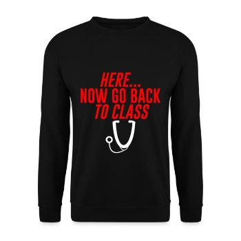 Here... Now Go Back To Class 4 - Unisex Sweatshirt - black - Front - Alina (178cm) & Michal (187cm)