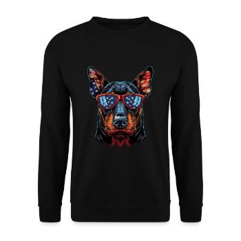 Doberman Pinscher with American Sunglasses - Unisex Sweatshirt - black - Front - Alina (178cm) & Michal (187cm)