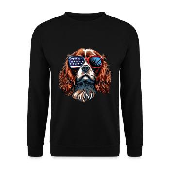 Cavalier King Spaniel with American Sunglasses - Unisex Sweatshirt - black - Front - Alina (178cm) & Michal (187cm)
