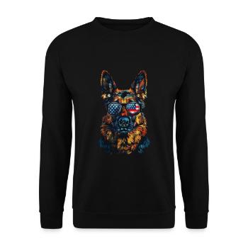 German Shepherd with American Sunglasses - Unisex Sweatshirt - black - Front - Alina (178cm) & Michal (187cm)