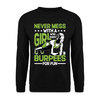 Ne plaisantez jamais avec une fille qui fait des burpees pour le plaisir 5 - Sweat-shirt Unisexe - noir - Devant - Alina (178cm) & Michal (187cm)