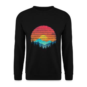 Coucher de soleil forêt montagne Extérieur Rétro des années 80 Vintage 2 - Sweat-shirt Unisexe - noir - Devant - Alina (178cm) & Michal (187cm)