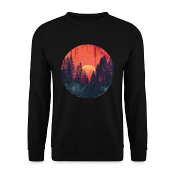 Sunset Forest Silhouette Extérieur Rétro Ambiance Années 80 - Sweat-shirt Unisexe - noir - Devant - Alina (178cm) & Michal (187cm)