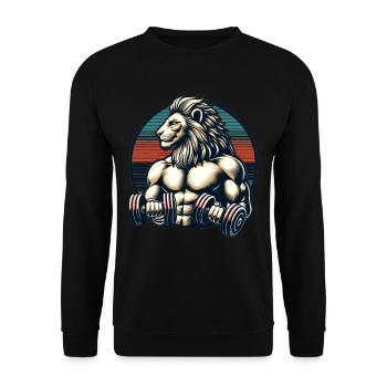 Muscular Lion Bodybuilder Gym Workout Retro Sunset - Unisex Pullover - Schwarz - Vorne - Alina (178cm) & Michal (187cm)