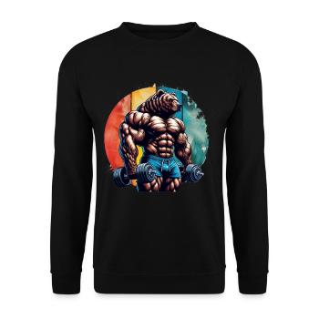 Muscular Bear Bodybuilder Gym Workout Retro Sunset - Unisex Pullover - Schwarz - Vorne - Alina (178cm) & Michal (187cm)