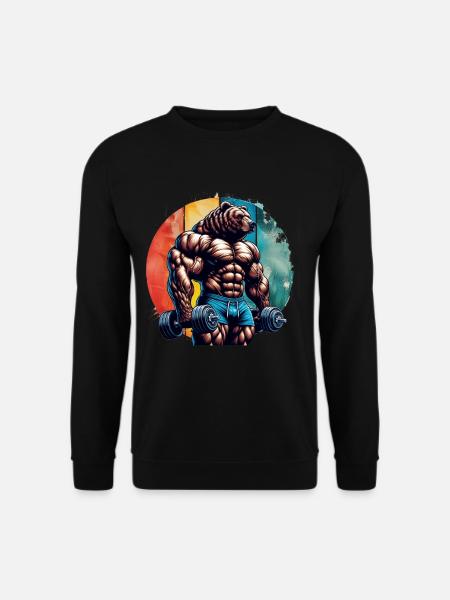 Muscular Bear Bodybuilder Gym Workout Retro Sunset - Unisex Sweatshirt - black