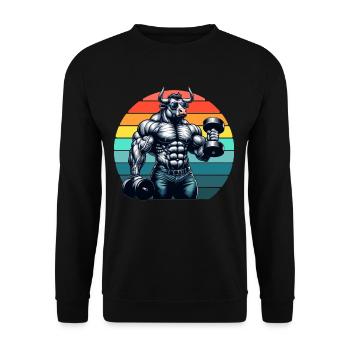 Muscular Ox Bodybuilder Gym Workout Retro Sunset - Unisex Pullover - Schwarz - Vorne - Alina (178cm) & Michal (187cm)