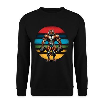 Muscular Tiger Bodybuilder Gym Workout Sunset - Unisex Pullover - Schwarz - Vorne - Alina (178cm) & Michal (187cm)