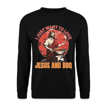 I Just Want To Love Jesus And BBQ 5 - Unisex Pullover - Schwarz - Vorne - Alina (178cm) & Michal (187cm)
