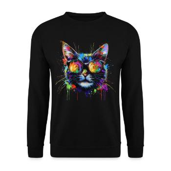 Cool Sunglasses Cat Covered In Rainbow Paint - Unisex Pullover - Schwarz - Vorne - Alina (178cm) & Michal (187cm)