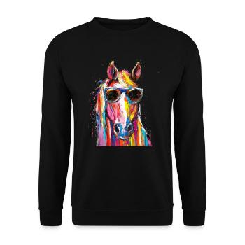 Cool Sunglasses Horse Covered In Rainbow Paint - Unisex Pullover - Schwarz - Vorne - Alina (178cm) & Michal (187cm)