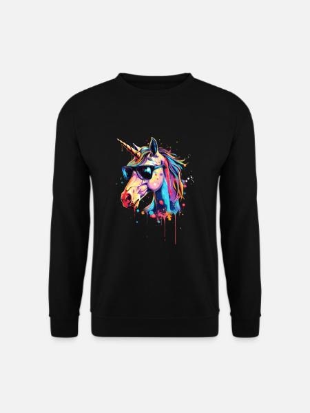 Cool Sunglasses Unicorn Covered In Rainbow Paint - Unisex Pullover - Schwarz