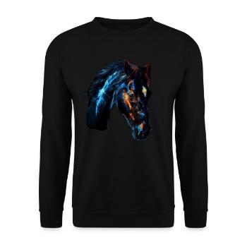 Cheval rouge et bleu : art animalier féroce et vif - Sweat-shirt Unisexe - noir - Devant - Alina (178cm) & Michal (187cm)