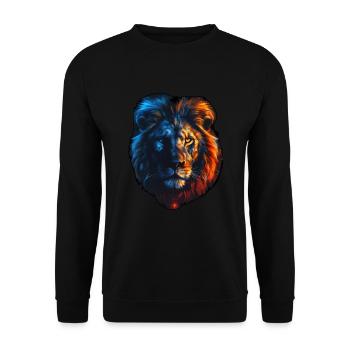 Lion rouge et bleu : art animalier féroce et vif - Sweat-shirt Unisexe - noir - Devant - Alina (178cm) & Michal (187cm)