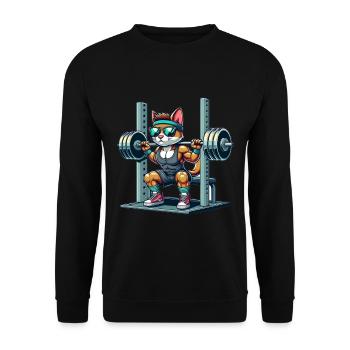 Chat de dessin animé cool accroupi dans le gymnase - Sweat-shirt Unisexe - noir - Devant - Alina (178cm) & Michal (187cm)