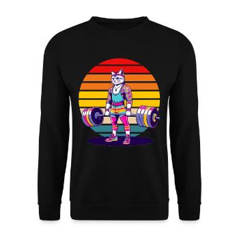 Rainbow Cat Deadlifting in the Gym - Unisex Pullover - Schwarz - Vorne - Alina (178cm) & Michal (187cm)