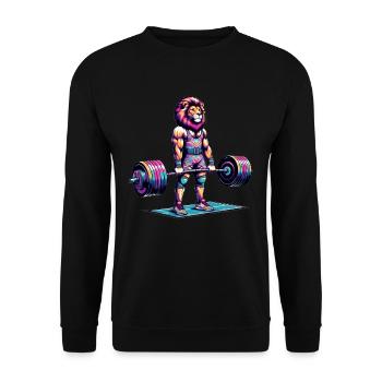 Rainbow Lion Deadlifting in the Gym - Unisex Sweatshirt - black - Front - Alina (178cm) & Michal (187cm)