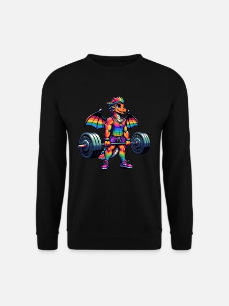 Rainbow Dragon Deadlifting - Unisex Pullover - Schwarz