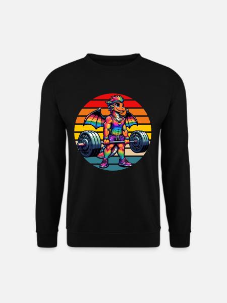 Strong Muscular Rainbow Dragon Lifting - Unisex Pullover - Schwarz