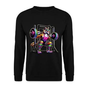Strong Rainbow Tiger Squatting in the Gym - Unisex Sweatshirt - black - Front - Alina (178cm) & Michal (187cm)