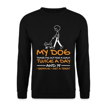 Dog Walks Me Twice Daily, Behave for Treat 3 - Unisex Pullover - Schwarz - Vorne - Alina (178cm) & Michal (187cm)