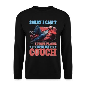 Désolé je ne peux pas, j’ai des projets avec mon canapé - Sweat-shirt Unisexe - noir - Devant - Alina (178cm) & Michal (187cm)
