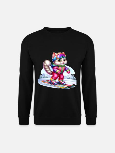 Cute Skier Cat - Unisex Sweatshirt - black