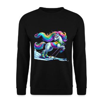 Licorne Skieur mignon - Sweat-shirt Unisexe - noir - Devant - Alina (178cm) & Michal (187cm)