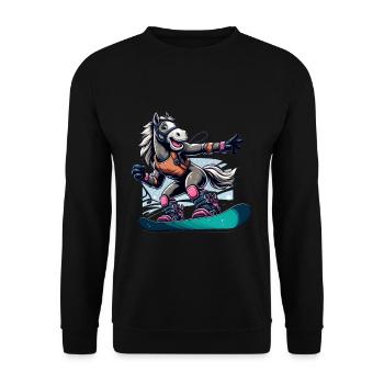 Cute Snowboarder Horse - Unisex Pullover - Schwarz - Vorne - Alina (178cm) & Michal (187cm)