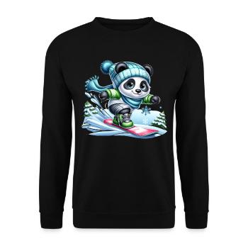 Cute Snowboarder Panda - Unisex Pullover - Schwarz - Vorne - Alina (178cm) & Michal (187cm)