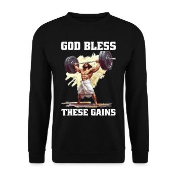 God Bless These Gains - Unisex Pullover - Schwarz - Vorne - Alina (178cm) & Michal (187cm)