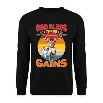 God Bless These Gains 2 - Unisex Sweatshirt - black - Front - Alina (178cm) & Michal (187cm)