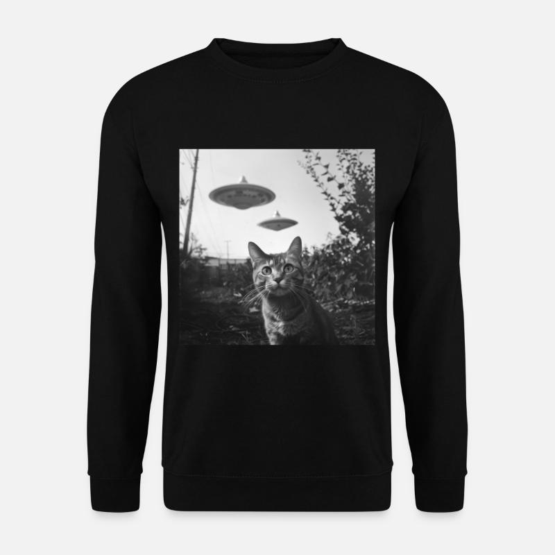 Cat Selfie with UFO Weird 50s Photo 2 - Unisex Pullover - Schwarz