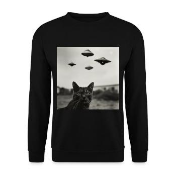Cat Selfie with UFO Weird 50s Photo 4 - Unisex Sweatshirt - black - Front - Alina (178cm) & Michal (187cm)
