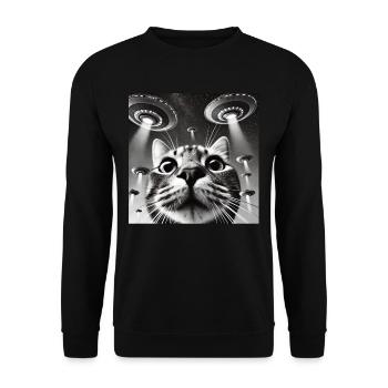 Cat Selfie with UFO Weird 50s Photo - Unisex Sweatshirt - black - Front - Alina (178cm) & Michal (187cm)