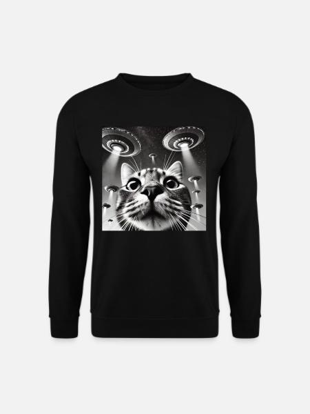 Cat Selfie with UFO Weird 50s Photo - Unisex Pullover - Schwarz