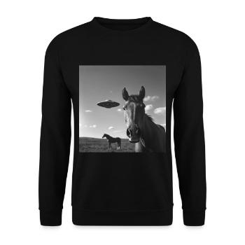 Selfie de cheval avec OVNI Étrange des années 50 Photo 2 - Sweat-shirt Unisexe - noir - Devant - Alina (178cm) & Michal (187cm)