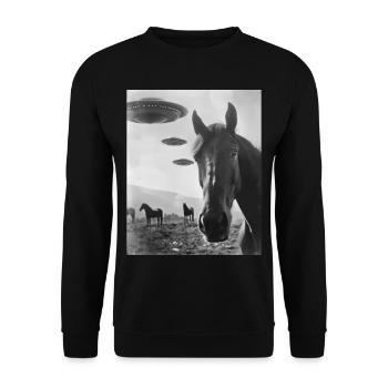 Selfie de cheval avec OVNI Étrange des années 50 Photo 4 - Sweat-shirt Unisexe - noir - Devant - Alina (178cm) & Michal (187cm)