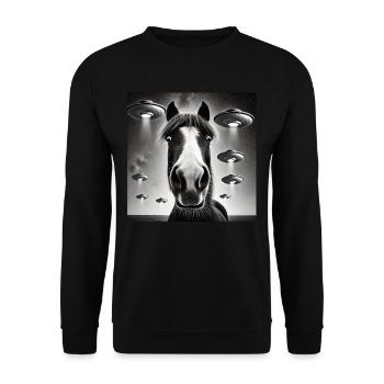 Selfie de cheval avec OVNI Étrange Photo des années 50 - Sweat-shirt Unisexe - noir - Devant - Alina (178cm) & Michal (187cm)