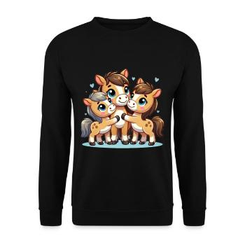 Parent cheval aimant avec deux enfants mignons - Sweat-shirt Unisexe - noir - Devant - Alina (178cm) & Michal (187cm)