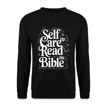 Self Care Tip Read The Bible - Unisex Pullover - Schwarz - Vorne - Alina (178cm) & Michal (187cm)