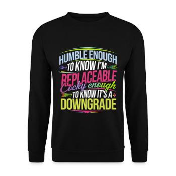 Replaceable Yet Downgrade If Replaced 6 - Unisex Pullover - Schwarz - Vorne - Alina (178cm) & Michal (187cm)