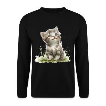 Cute Baby Cat Watercolor - Unisex Pullover - Schwarz - Vorne - Alina (178cm) & Michal (187cm)